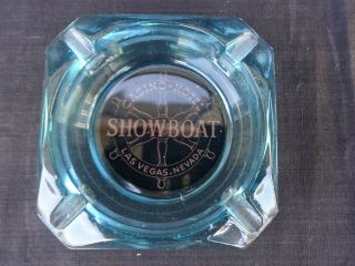 Vintage Showboat Casino Hotel Las Vegas Nevada Blue Glass Ashtray