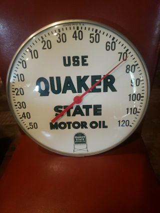 Vintage Quaker State Motor Oil Advertising Thermometer Sign Made In Usa
