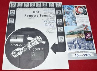 Apollo Soyuz Udt Recovery Team 14 Autographs On Sheet Underwater Demolition Team