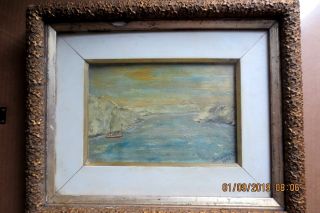 Antique Seascape Oil On Wood Panel Signed & Dated 1895