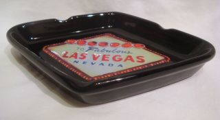 Ceramic Welcome To Fabulous Las Vegas Nevada Retro Sign Ashtray Black