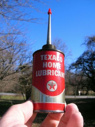 Vintage Old Texaco Home Lubricant 3 - Ounce Can W Spout & Lid