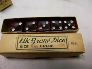 Vintage Elk Brand Dice Bakelite Translucent Red Set 5/8 5/8 "