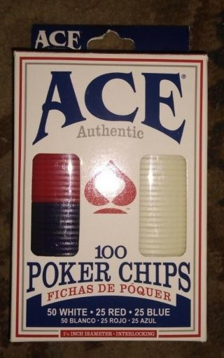 1 Box Of Ace Authentic 100 Poker Chips Each Set -