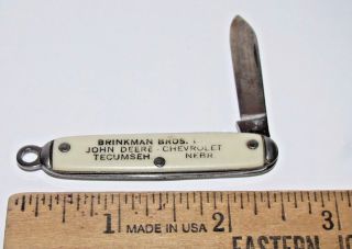 John Deere Chevrolet Brinkman Bros Pocket Knife Tecumseh Nebraska 1.  5 " Blade Jd