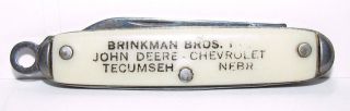 John Deere Chevrolet BRINKMAN BROS Pocket Knife Tecumseh Nebraska 1.  5 