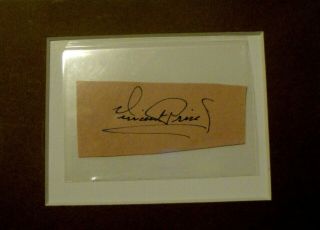 Vincent Price Signed Scrapbook Page Cut Autograph 3x2 " Vintage Page