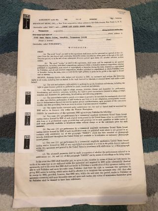 Jerry Lee Lewis Bmi Signed Contract 1967