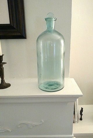 Antique Glass Bottle 1 Us Gallon Light Blue With Ground Glass Stopper