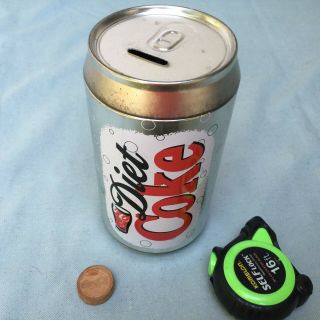 Giant Diet Coke Can Piggy Bank & Coca Cola Wood Checker Metal 7.  75” Tall 4 " Wide