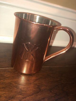 Ketel One Mule Mug 16 Oz.  Yankees Logo Stainless Steel Copper W/ 5x5 Wooden Box