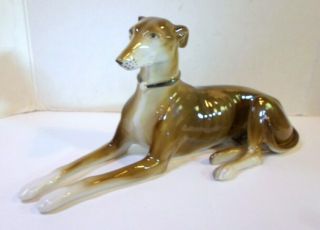 Antique Resting Greyhound Figurine Fine Hand Painted Porcelain Germany 8 " Long