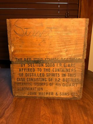 Johnnie Walker Red Label Vintage/Antique 1950 ' s Wooden Box/Crate.  Metal Strap. 3