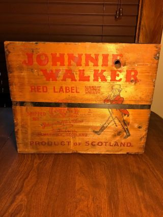 Johnnie Walker Red Label Vintage/Antique 1950 ' s Wooden Box/Crate.  Metal Strap. 4