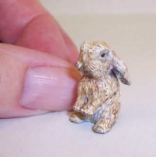 Tiny Vintage Cold Painted Bronze Metal Rabbit White Miniature Baby Bunny