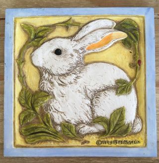 Telle M.  Stein Hand Cast Painted Rabbit Wall Plaque Art The Stone Bunny 1994