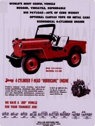 Willys Jeep Cj - 3b 9 " X 12 " Sign