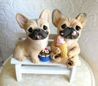 French Bulldog Pair Summer Ice Cream Day Clay By Raquel At Thewrc
