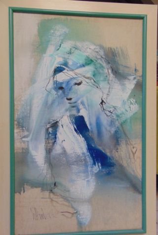 Gino Hollander (1924 - 2015) - Abstract - Blue Girl - On Canvas,  Signed,  Framed