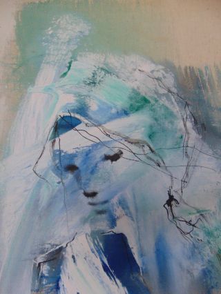 GINO HOLLANDER (1924 - 2015) - ABSTRACT - BLUE GIRL - ON CANVAS,  SIGNED,  FRAMED 3