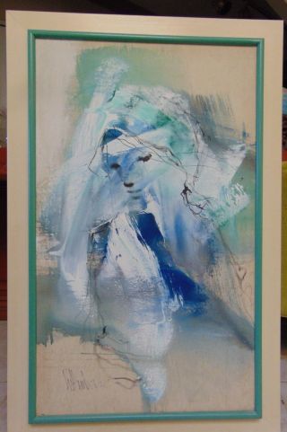 GINO HOLLANDER (1924 - 2015) - ABSTRACT - BLUE GIRL - ON CANVAS,  SIGNED,  FRAMED 6