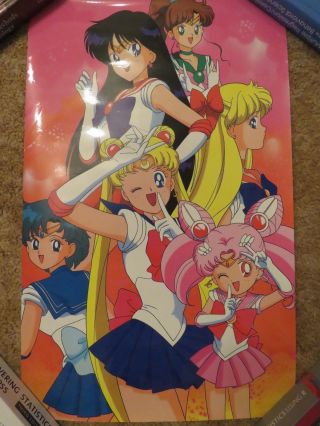Vintage Sailor Moon Poster - Chibi Moon,  Venus,  Jupiter,  Mercury,  Mars,  14 X 22