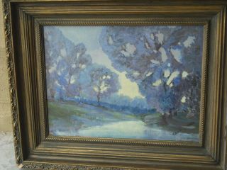 Carol Conner 1953 Oil Landscape Impressionist Painting Blue Trees