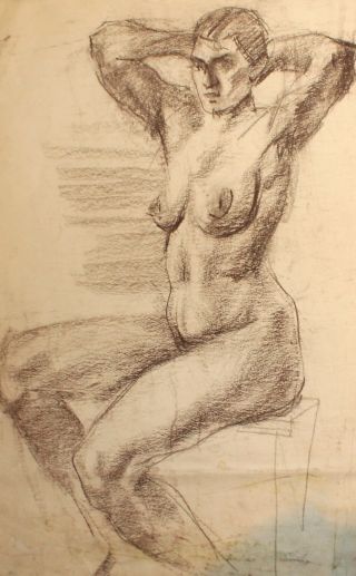 Antique Impressionist Nude Female Portrait Pastel Painting