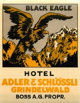 Black Eagle Hotel Adler & Schlössli Grindelwald Switzerland Early Label