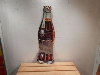 Vintage Coca Cola Coke 32 " X 10 " Soda Pop Bottle Store Tin Sign Rusty Gold