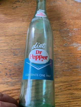 Rare 60s Diet Dr Pepper 16oz Bottle Saccharin One Pint Aqua Green Blue