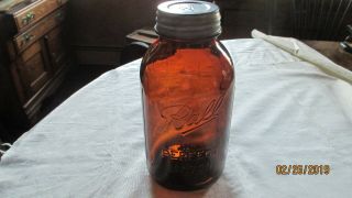 Ant Amber Ball Perfect Mason 2 Quart/1/2 Gal Jar Zink/milk Glass Lid W/ Measure