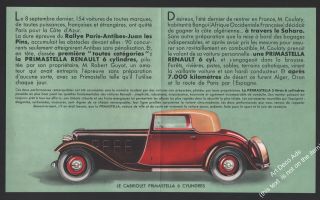 1932 Renault Primastella Cabriolet French Market Sales Vintage Brochure Ad - Z1