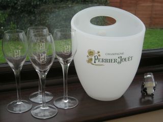 Perrier Jouet Belle Epoque Champagne Ice Bucket 4 Glasses & Stopper
