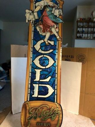 Vintage Blatz Cold Beer Sign By Embosograph Display Mfg Co.  Chicago Il