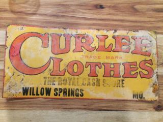 Antique Early Advertising Tin Sign For Curlee Clothes Rare