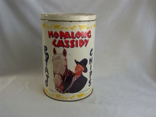 Vintage Hopalong Cassidy Metal Tin 7.  5 X 11.  5 In.  Can Potato Chip Canister 15 Oz