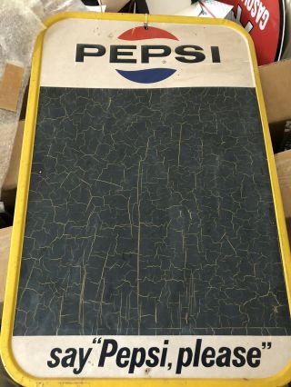 1966 Pepsi Chalk Board Say Pepsi Please,  Green Back Stout Soda Display Sign