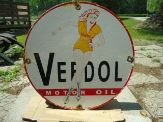 Old 1953 Veedol Motor Oil Porcelain Gas Service Station Pump Sign