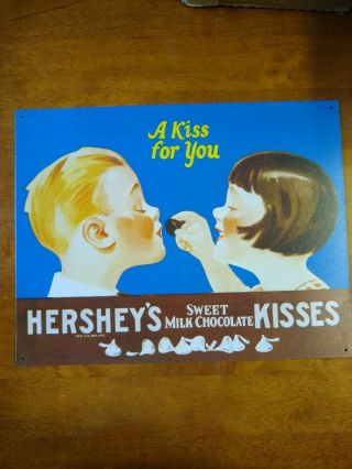 Vintage Hershey Tin Sign A Kiss For You Hershey 