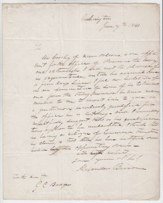 A2728: Alexander Barrow 1841 Als,  Senator Louisiana