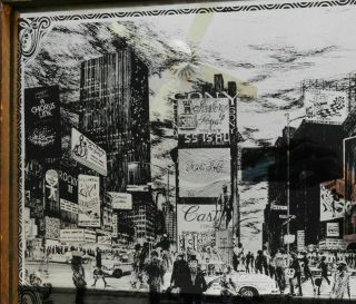 1979 TIMES SQUARE,  York City,  REVERSE Painting GLASS MIRROR Bar Art VIntage 3