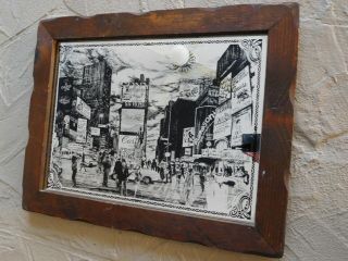 1979 TIMES SQUARE,  York City,  REVERSE Painting GLASS MIRROR Bar Art VIntage 5