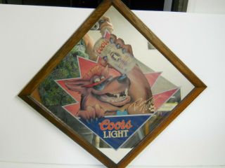1990 Vintage Coors Light Beer Wolf Bar Mirror Sign Framed Man Cave Pub Decor
