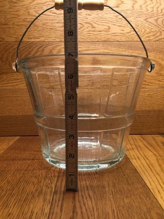 ANCHOR HOCKING GLASS ICE BUCKET PAIL BUSHEL BASKET with Wood Handle vintage 2