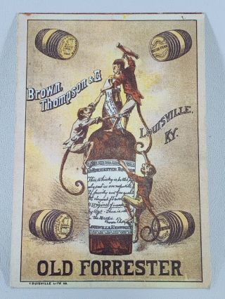 Brown Thompson & Co Old Forrester Whiskey Ad Trade Card,  Louisville Ky Monkeys