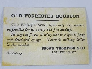 Brown Thompson & Co OLD FORRESTER Whiskey AD Trade Card,  Louisville KY Monkeys 2