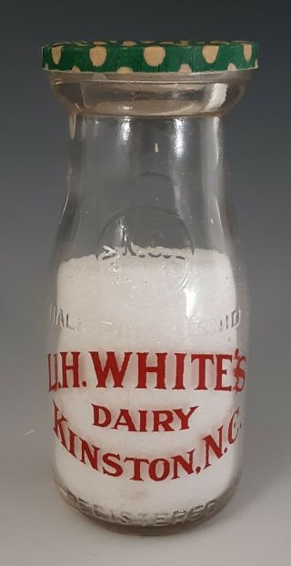 Antq 1/2 Pt Milk Bottle L.  H.  White 