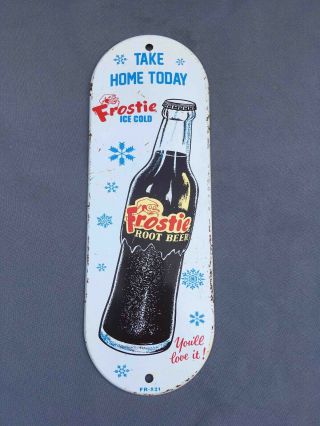 Old Take Home Frostie Root Beer Soda Today Advertising Tin Grocery Store Sign
