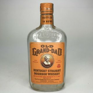 Vintage Old Grand Dad Whiskey Bottle 1968 Pint 100 Proof Federal Law Bond Empty